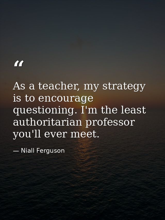 As a teacher, my strategy is to encourage questioning. I'm the least authoritarian professor you'll ever meet. — Niall Ferguson