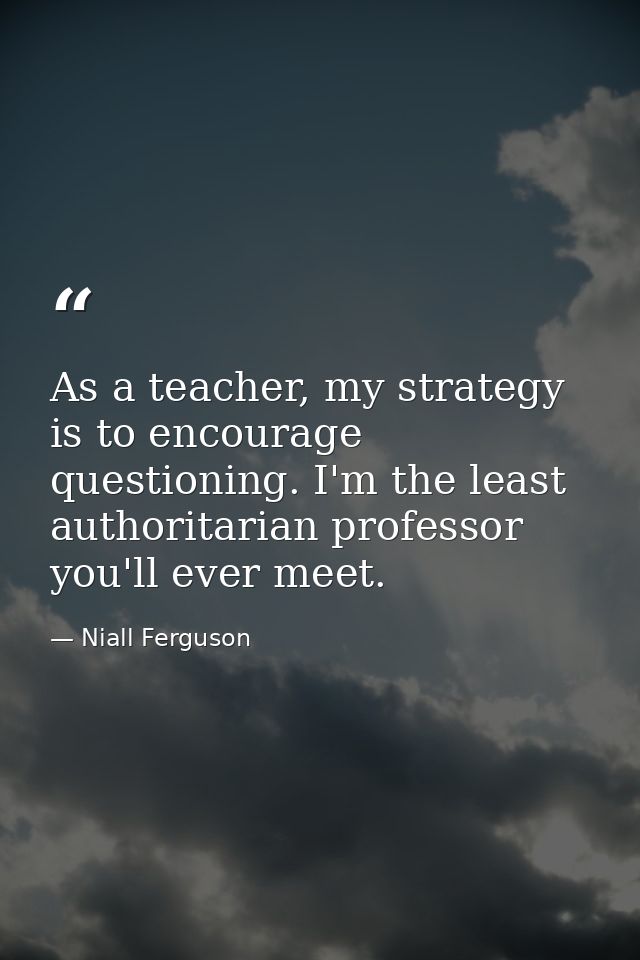 As a teacher, my strategy is to encourage questioning. I'm the least authoritarian professor you'll ever meet. — Niall Ferguson