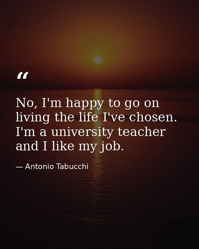 No, I'm happy to go on living the life I've chosen. I'm a university teacher and I like my job. — Antonio Tabucchi