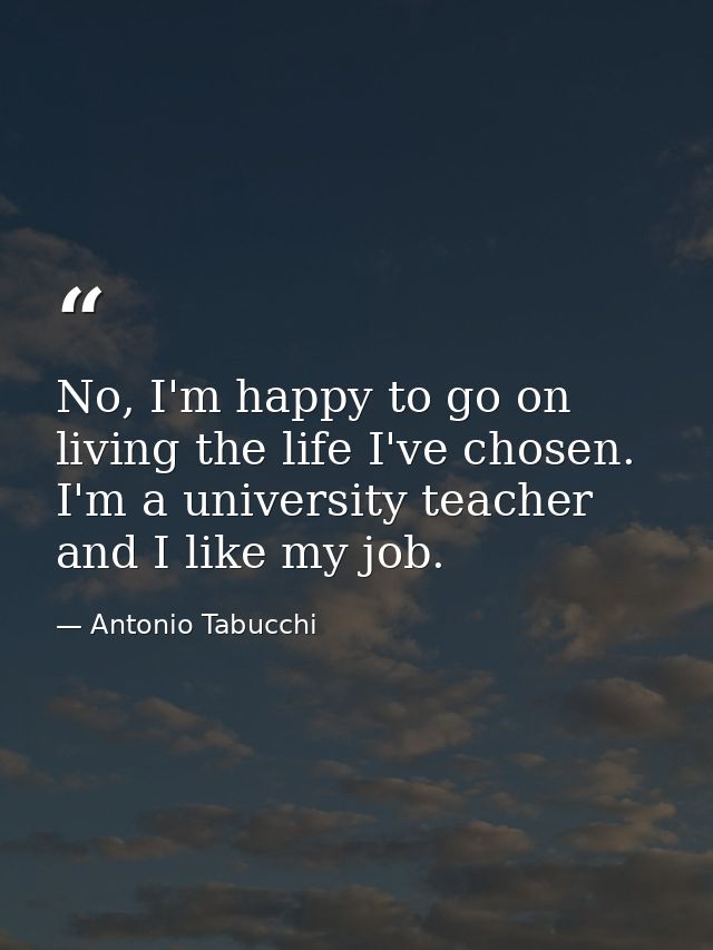 No, I'm happy to go on living the life I've chosen. I'm a university teacher and I like my job. — Antonio Tabucchi