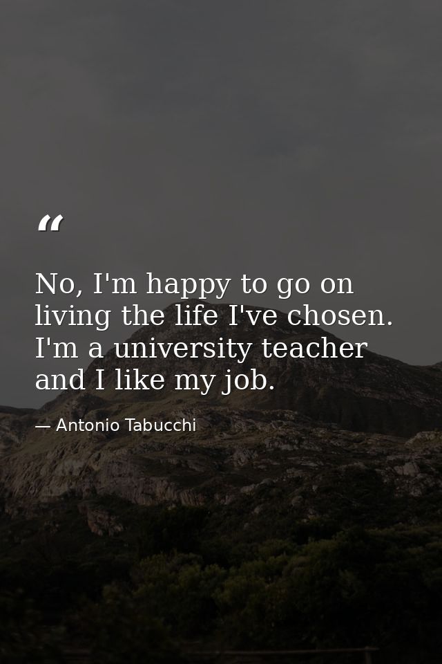 No, I'm happy to go on living the life I've chosen. I'm a university teacher and I like my job. — Antonio Tabucchi