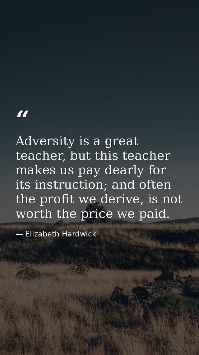 Adversity is a great teacher, but this teacher makes us pay dearly for its instruction; and often the profit we derive,  — Elizabeth Hardwick