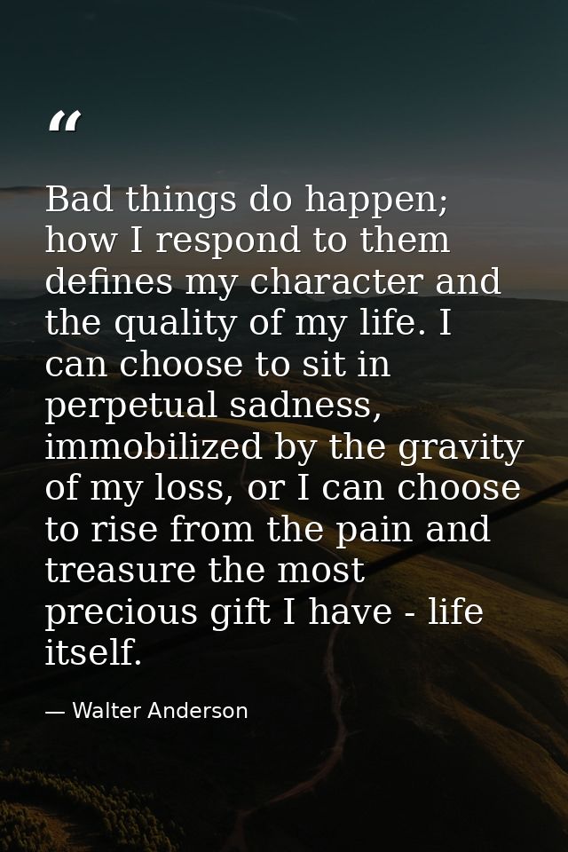 Bad things do happen; how I respond to them defines my character and the quality of my life. I can choose to sit in perp — Walter Anderson