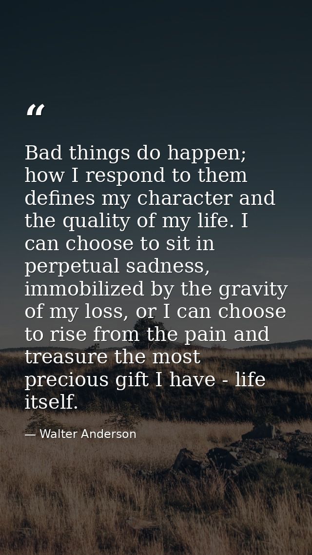 Bad things do happen; how I respond to them defines my character and the quality of my life. I can choose to sit in perp — Walter Anderson