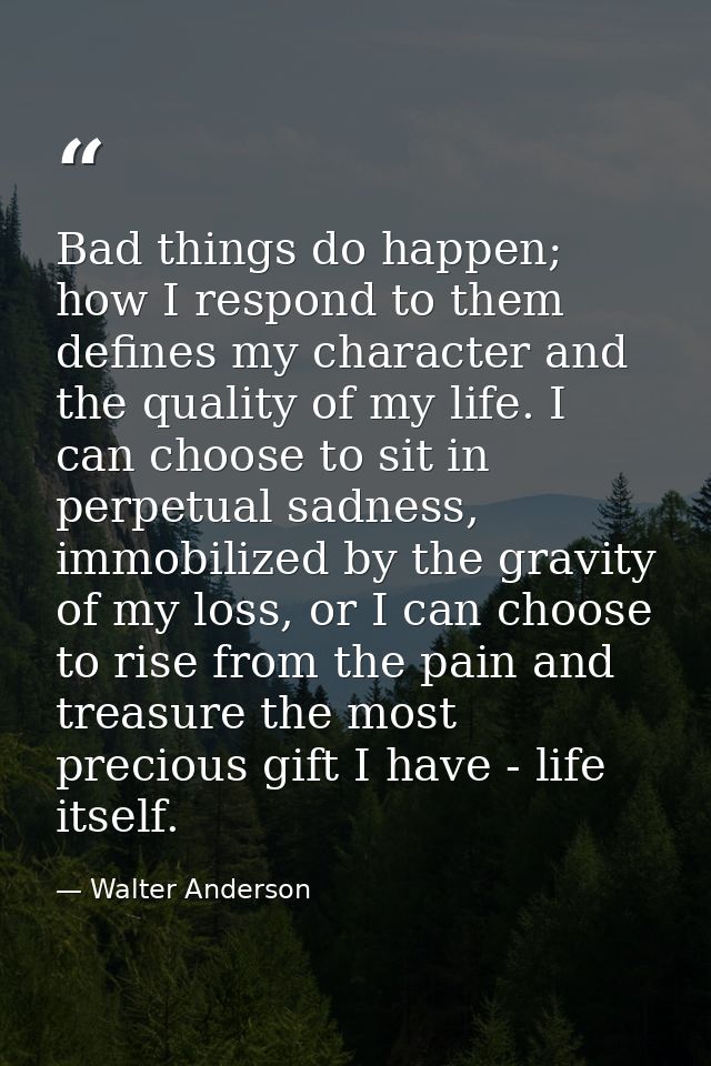 Bad things do happen; how I respond to them defines my character and the quality of my life. I can choose to sit in perp — Walter Anderson
