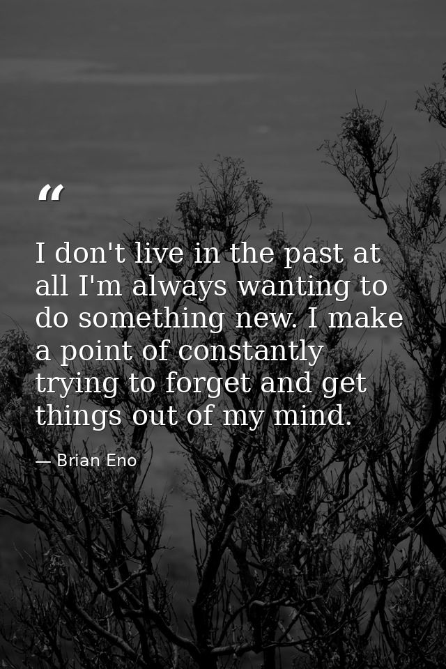 I don't live in the past at all I'm always wanting to do something new. I make a point of constantly trying to forget an — Brian Eno