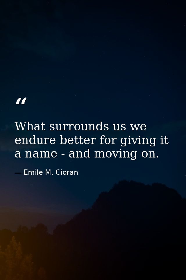What surrounds us we endure better for giving it a name - and moving on. — Emile M. Cioran
