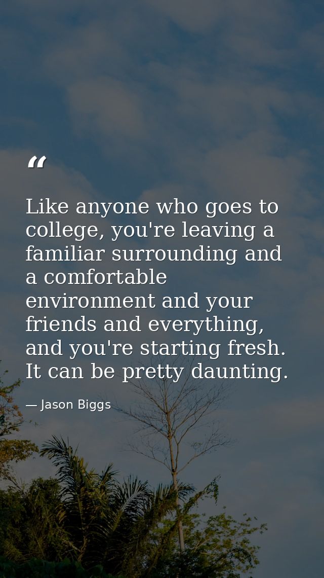Like anyone who goes to college, you're leaving a familiar surrounding and a comfortable environment and your friends an — Jason Biggs