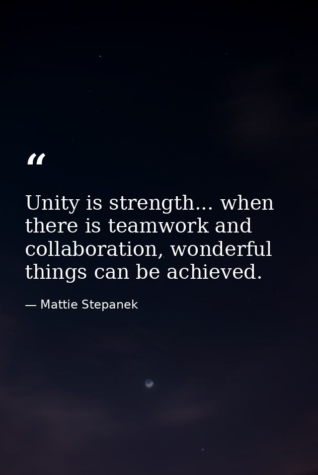 Unity is strength... when there is teamwork and collaboration, wonderful things can be achieved. — Mattie Stepanek