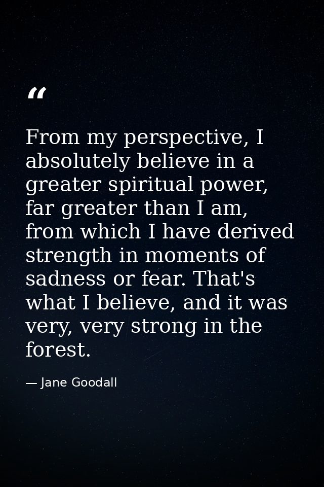 From my perspective, I absolutely believe in a greater spiritual power, far greater than I am, from which I have derived — Jane Goodall