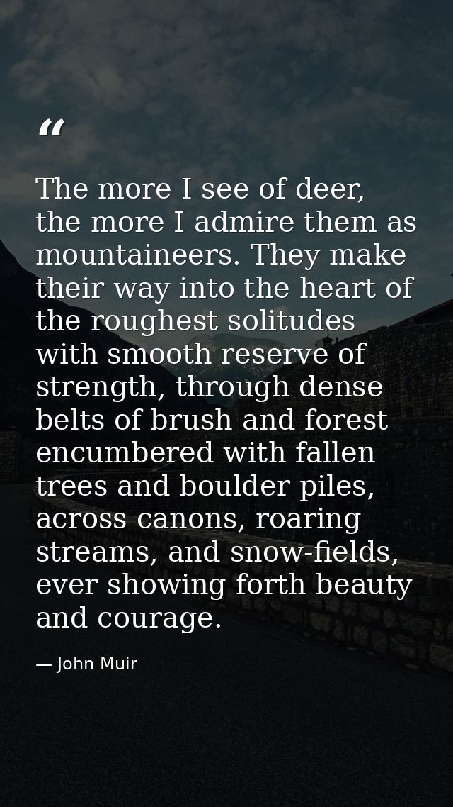 The more I see of deer, the more I admire them as mountaineers. They make their way into the heart of the roughest solit — John Muir