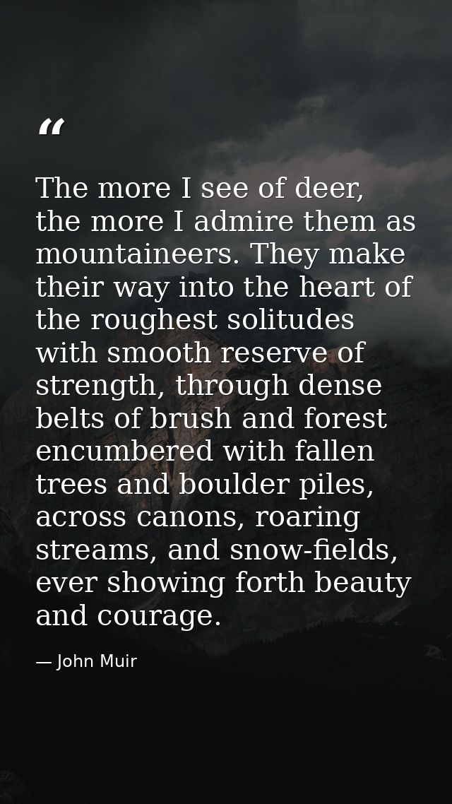The more I see of deer, the more I admire them as mountaineers. They make their way into the heart of the roughest solit — John Muir