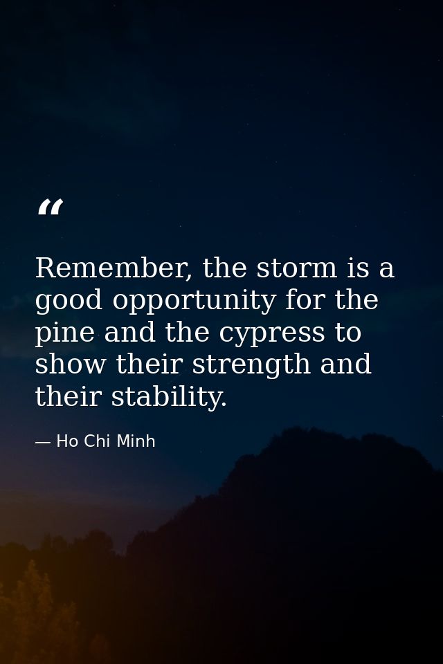 Remember, the storm is a good opportunity for the pine and the cypress to show their strength and their stability. — Ho Chi Minh