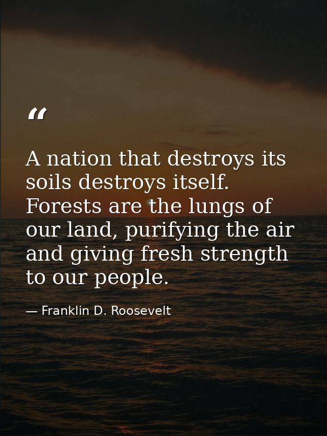 A nation that destroys its soils destroys itself. Forests are the lungs of our land, purifying the air and giving fresh  — Franklin D. Roosevelt
