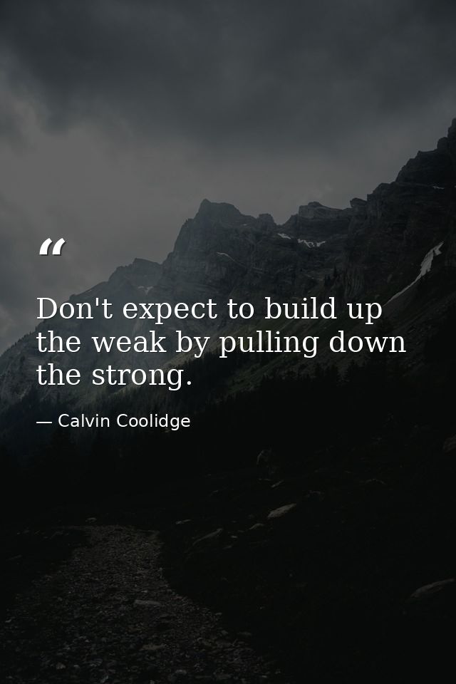 Don't expect to build up the weak by pulling down the strong. — Calvin Coolidge