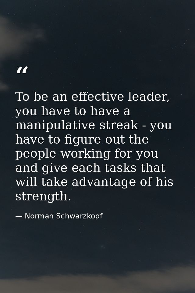 To be an effective leader, you have to have a manipulative streak - you have to figure out the people working for you an — Norman Schwarzkopf