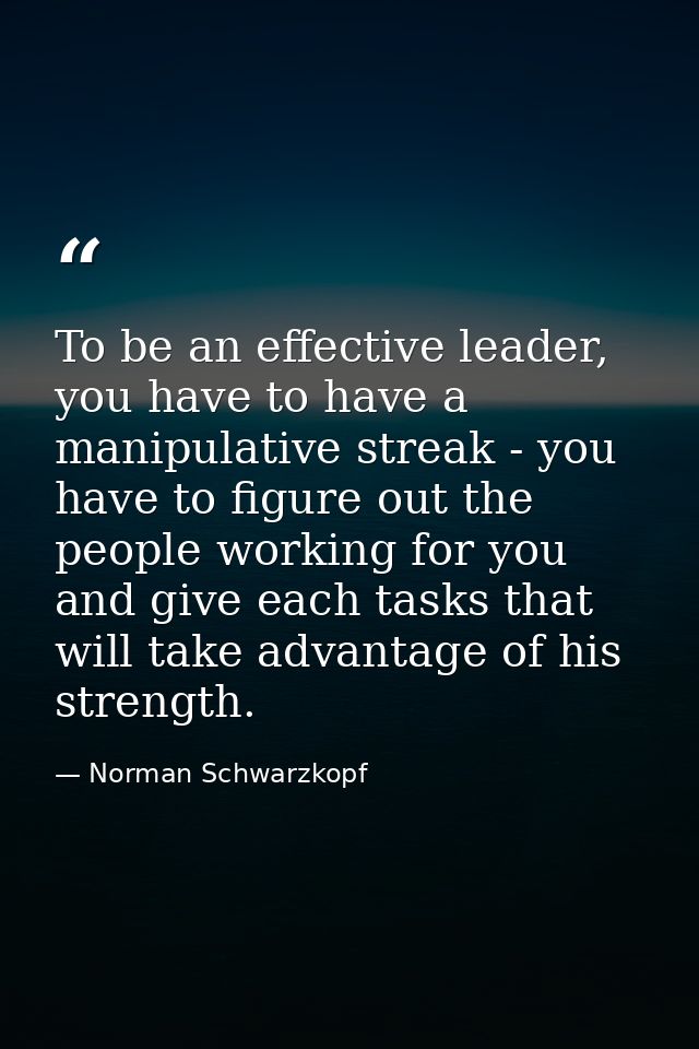 To be an effective leader, you have to have a manipulative streak - you have to figure out the people working for you an — Norman Schwarzkopf