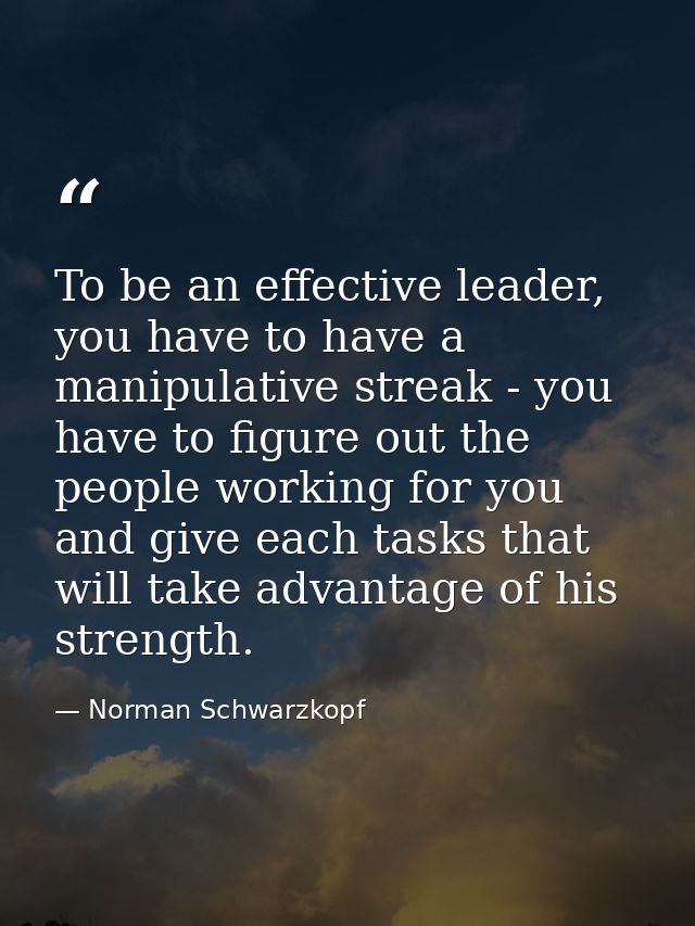 To be an effective leader, you have to have a manipulative streak - you have to figure out the people working for you an — Norman Schwarzkopf