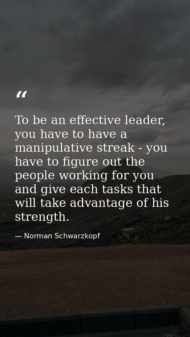 To be an effective leader, you have to have a manipulative streak - you have to figure out the people working for you an — Norman Schwarzkopf