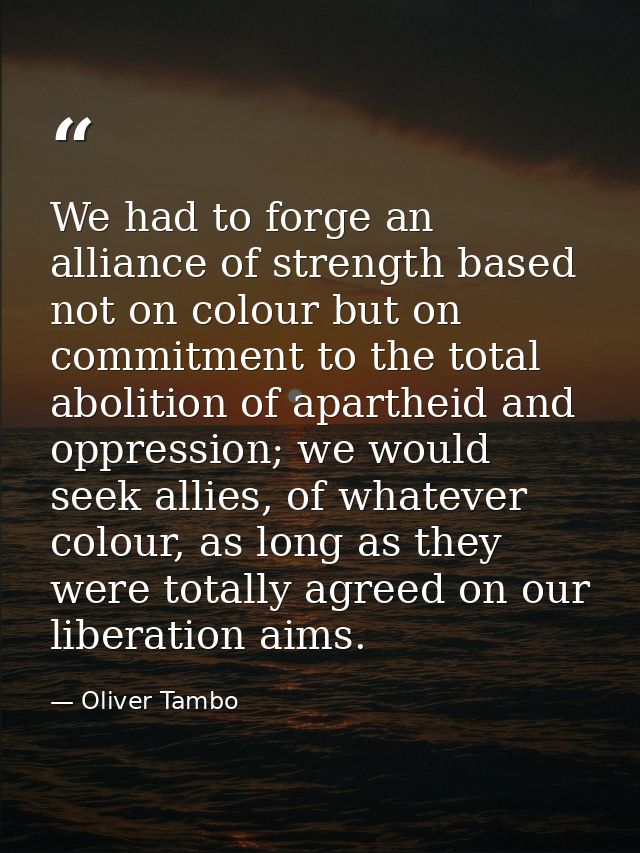 We had to forge an alliance of strength based not on colour but on commitment to the total abolition of apartheid and op — Oliver Tambo