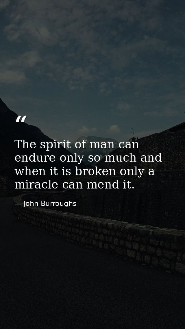 The spirit of man can endure only so much and when it is broken only a miracle can mend it. — John Burroughs