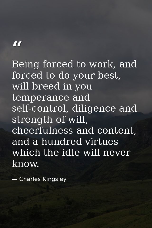 Being forced to work, and forced to do your best, will breed in you temperance and self-control, diligence and strength  — Charles Kingsley