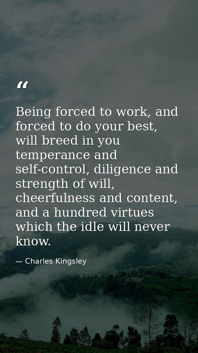 Being forced to work, and forced to do your best, will breed in you temperance and self-control, diligence and strength  — Charles Kingsley