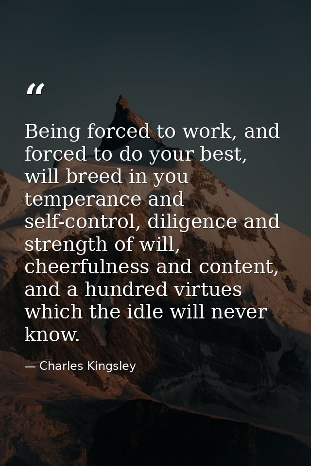Being forced to work, and forced to do your best, will breed in you temperance and self-control, diligence and strength  — Charles Kingsley