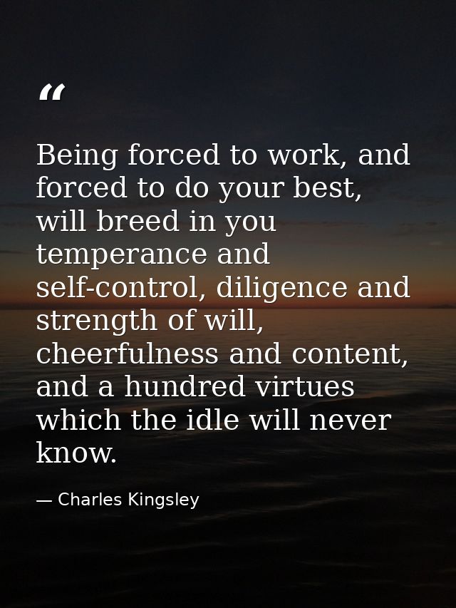 Being forced to work, and forced to do your best, will breed in you temperance and self-control, diligence and strength  — Charles Kingsley