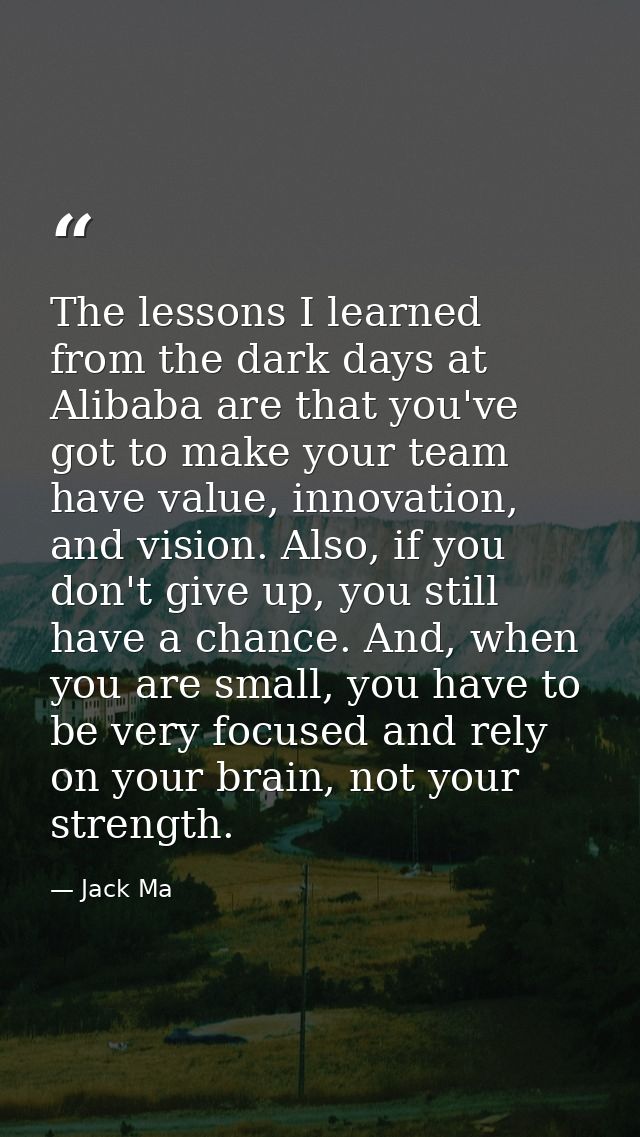 The lessons I learned from the dark days at Alibaba are that you've got to make your team have value, innovation, and vi — Jack Ma