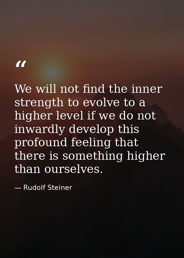 We will not find the inner strength to evolve to a higher level if we do not inwardly develop this profound feeling that — Rudolf Steiner