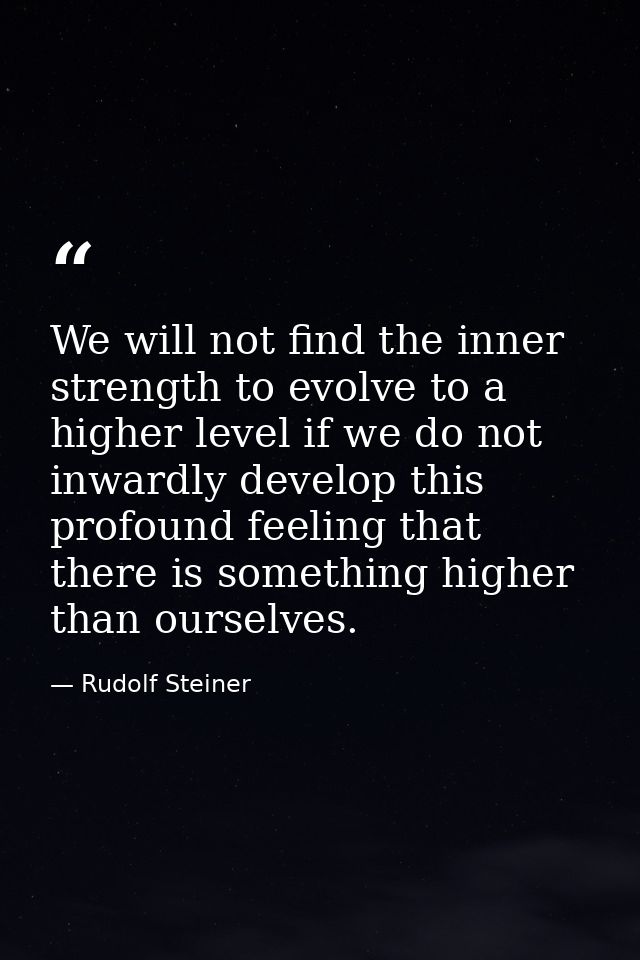 We will not find the inner strength to evolve to a higher level if we do not inwardly develop this profound feeling that — Rudolf Steiner