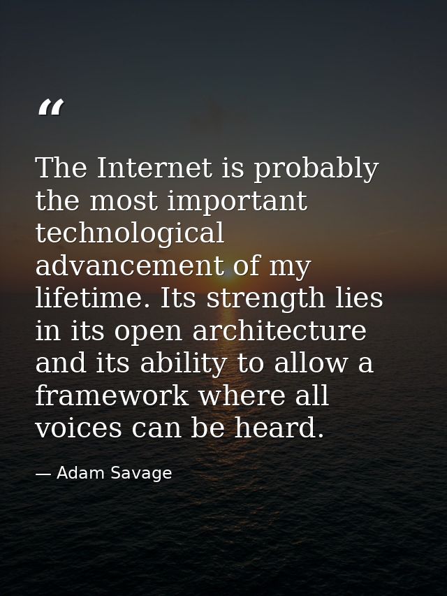 The Internet is probably the most important technological advancement of my lifetime. Its strength lies in its open arch — Adam Savage