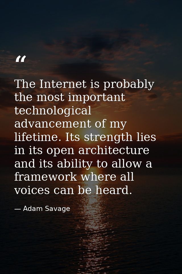 The Internet is probably the most important technological advancement of my lifetime. Its strength lies in its open arch — Adam Savage