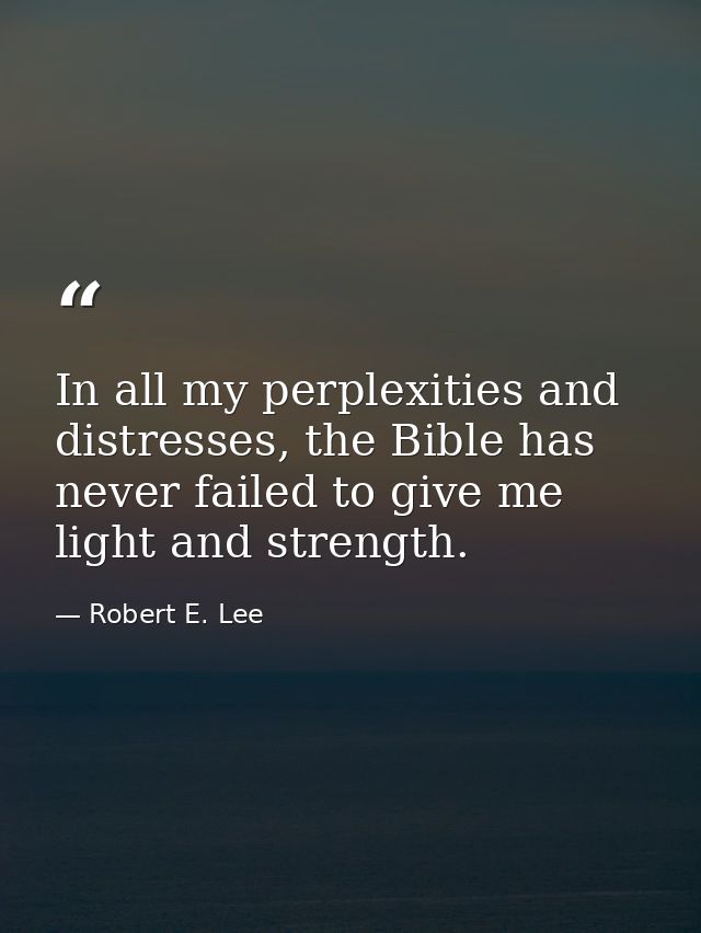 In all my perplexities and distresses, the Bible has never failed to give me light and strength. — Robert E. Lee