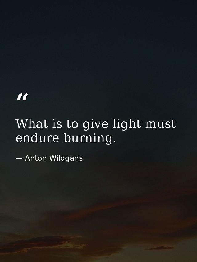 What is to give light must endure burning. — Anton Wildgans