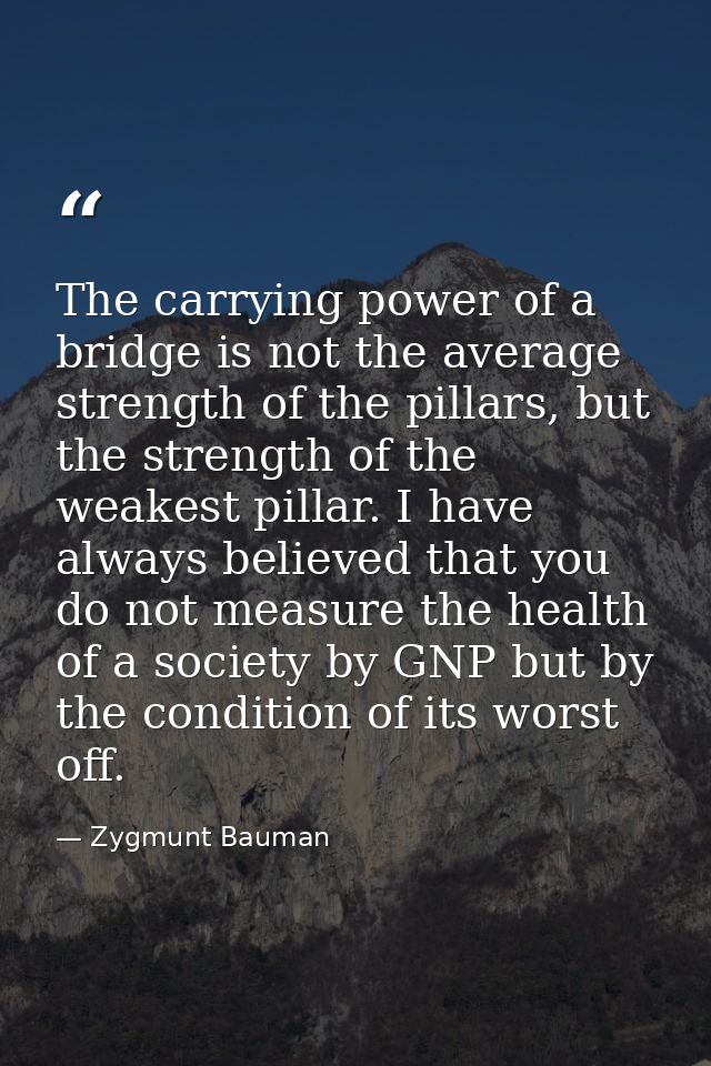 The carrying power of a bridge is not the average strength of the pillars, but the strength of the weakest pillar. I hav — Zygmunt Bauman