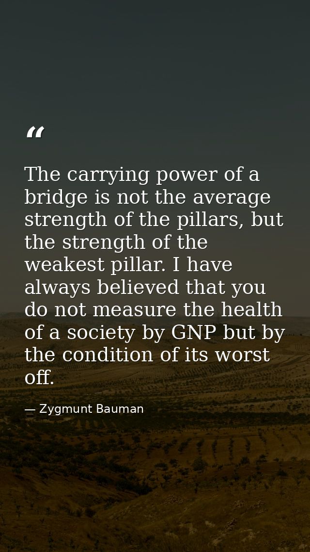 The carrying power of a bridge is not the average strength of the pillars, but the strength of the weakest pillar. I hav — Zygmunt Bauman