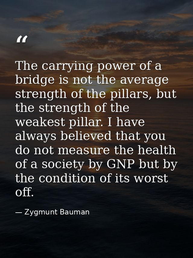 The carrying power of a bridge is not the average strength of the pillars, but the strength of the weakest pillar. I hav — Zygmunt Bauman