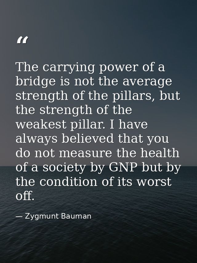 The carrying power of a bridge is not the average strength of the pillars, but the strength of the weakest pillar. I hav — Zygmunt Bauman