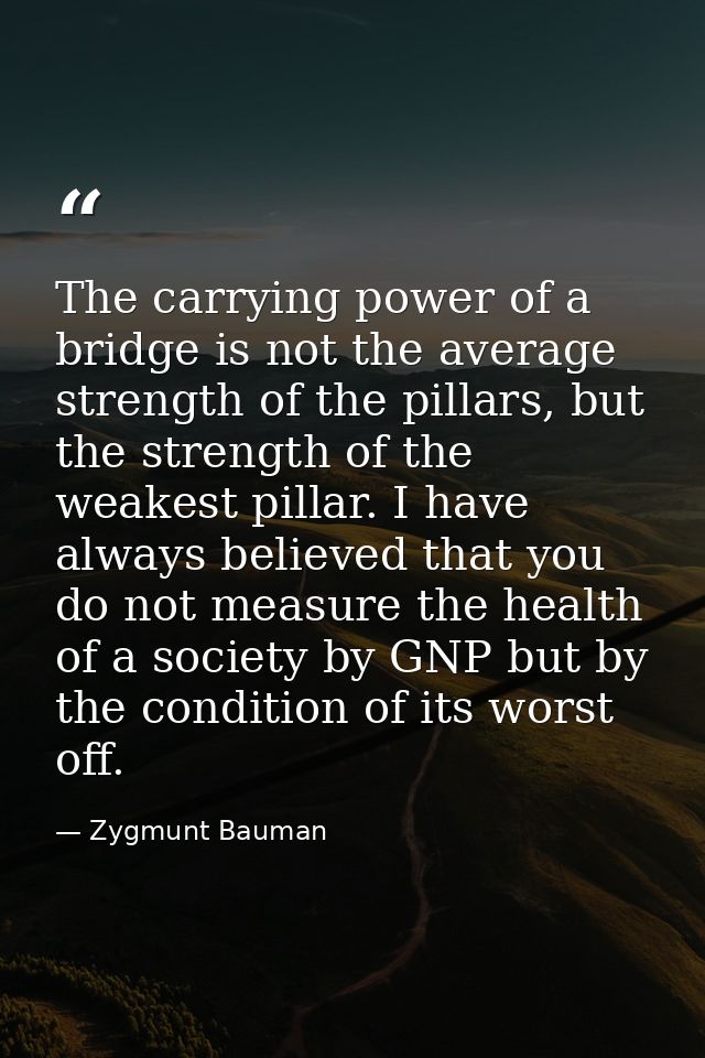 The carrying power of a bridge is not the average strength of the pillars, but the strength of the weakest pillar. I hav — Zygmunt Bauman