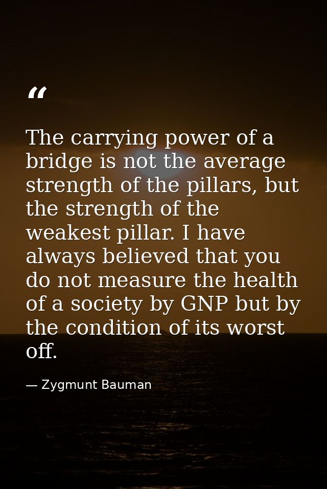 The carrying power of a bridge is not the average strength of the pillars, but the strength of the weakest pillar. I hav — Zygmunt Bauman