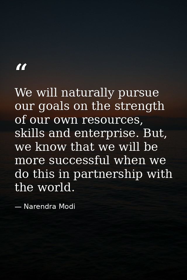 We will naturally pursue our goals on the strength of our own resources, skills and enterprise. But, we know that we wil — Narendra Modi