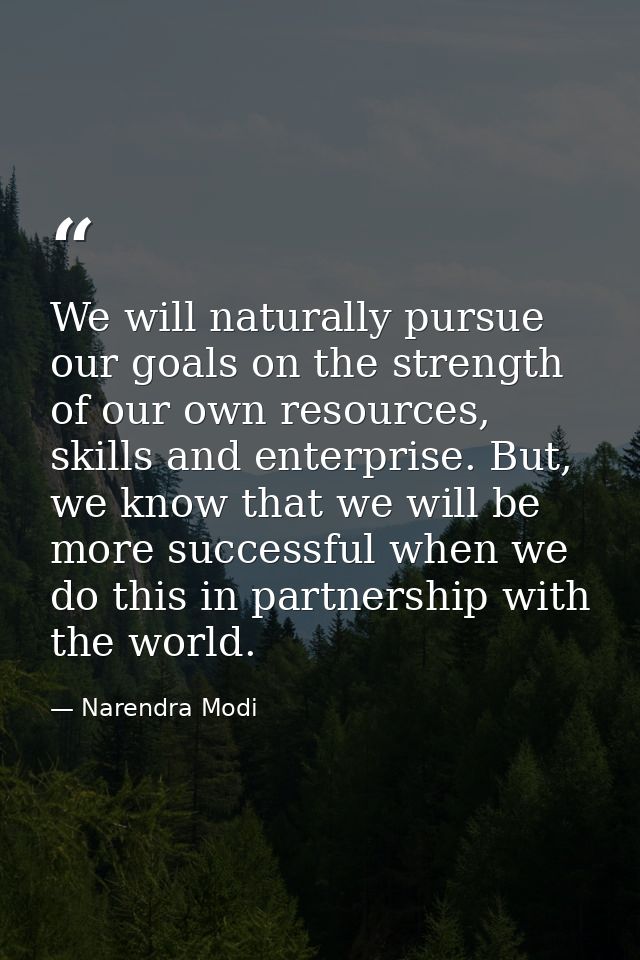 We will naturally pursue our goals on the strength of our own resources, skills and enterprise. But, we know that we wil — Narendra Modi