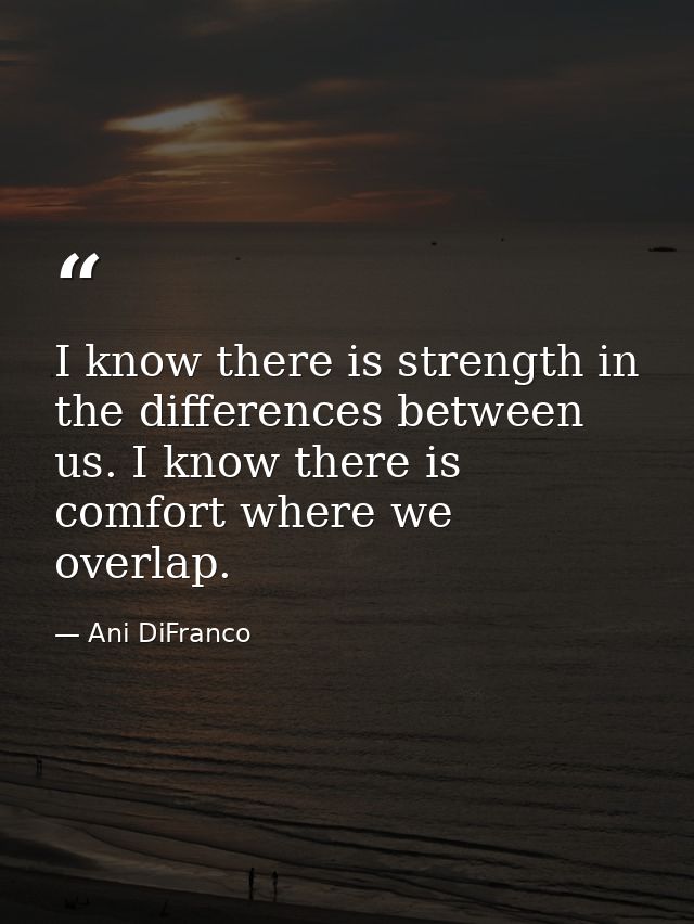 I know there is strength in the differences between us. I know there is comfort where we overlap. — Ani DiFranco