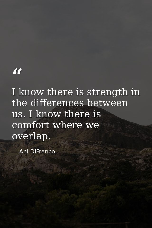 I know there is strength in the differences between us. I know there is comfort where we overlap. — Ani DiFranco