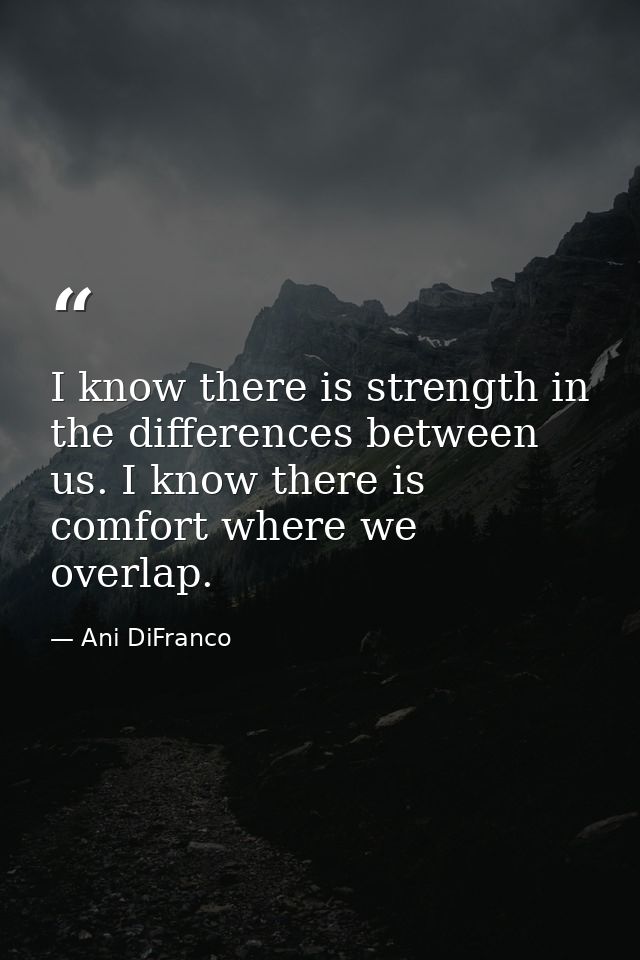 I know there is strength in the differences between us. I know there is comfort where we overlap. — Ani DiFranco