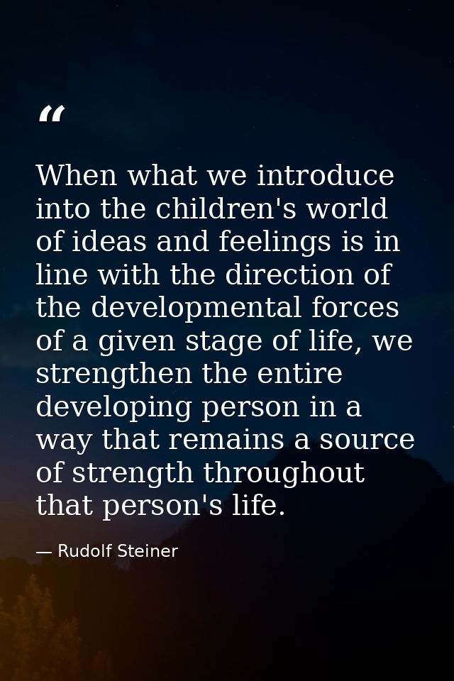 When what we introduce into the children's world of ideas and feelings is in line with the direction of the developmenta — Rudolf Steiner