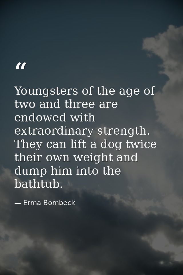 Youngsters of the age of two and three are endowed with extraordinary strength. They can lift a dog twice their own weig — Erma Bombeck