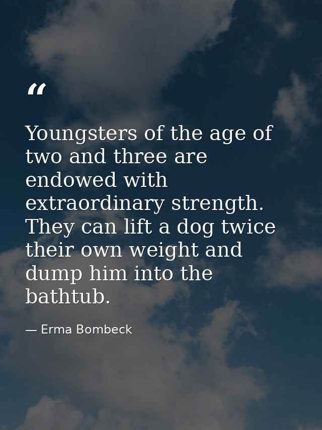 Youngsters of the age of two and three are endowed with extraordinary strength. They can lift a dog twice their own weig — Erma Bombeck